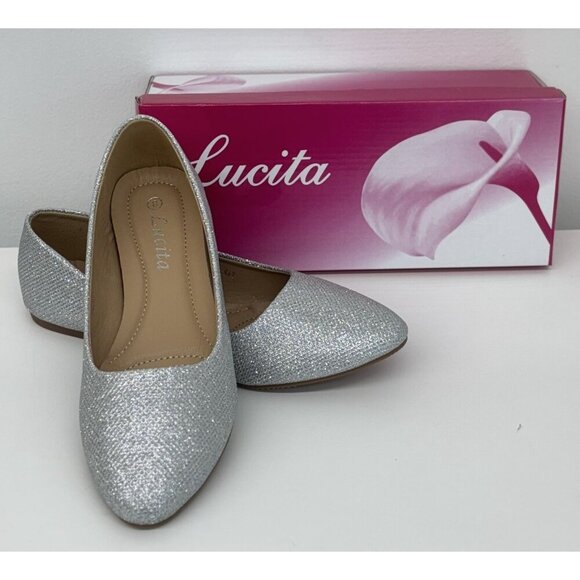 LUCITA / Friendly / Silver / Glittery / Flats / With Pointed Toe Elegant Design - Picture 9 of 10